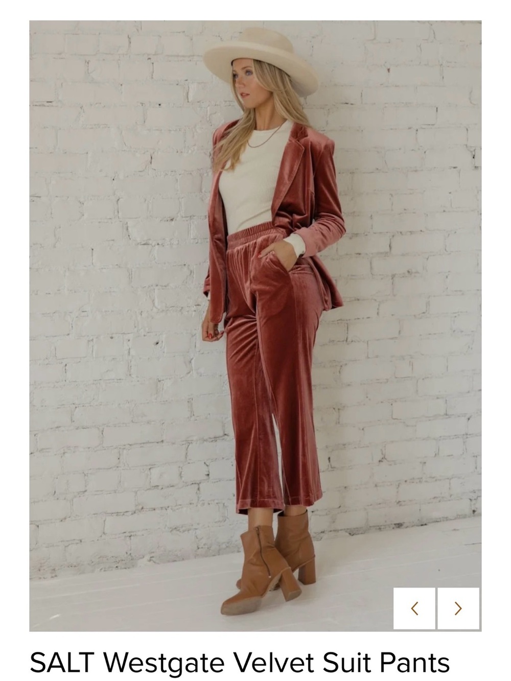 Salt by ROOLEE Rose Westgate Velvet Crop Suit Pull on Dress Trouser Pants XL